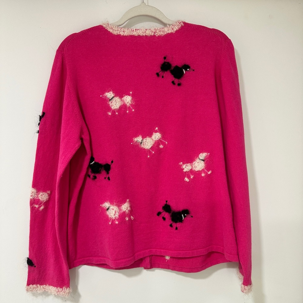 Susan Bristol Poodle Cardigan Womens L Pink Hand Embroidered Beaded Knit Sweater - Picture 3 of 7